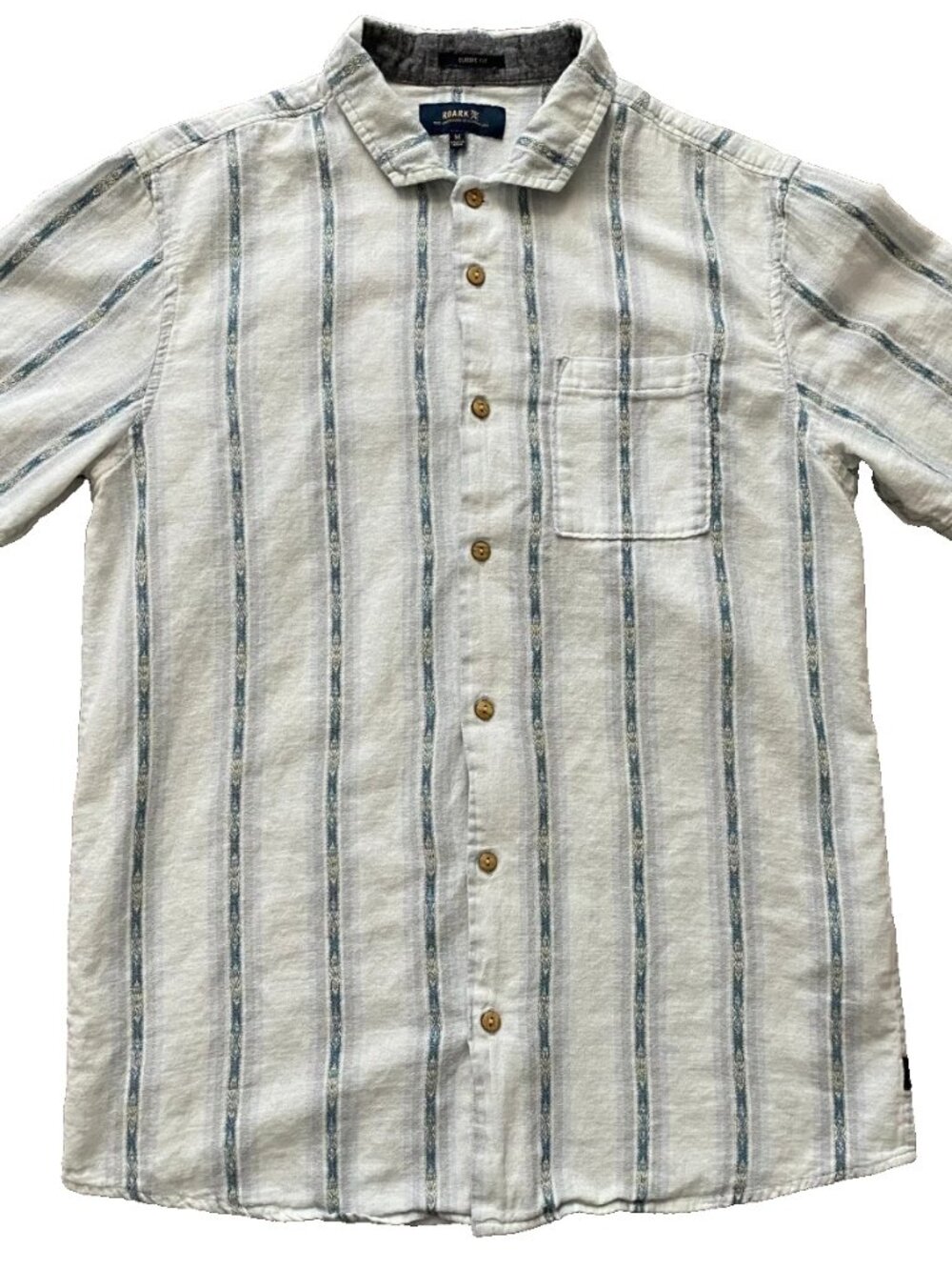 Roark Men Medium Short Sleeve Button Up Shirt Classic Fit Casual Woven Striped